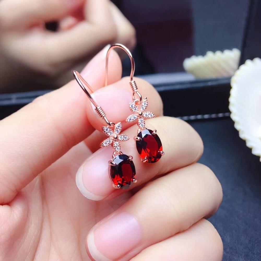 18k Rose Gold Plated Pomegranate Red Flower Earrings Hook Elegant Dangle Earrings for Women
