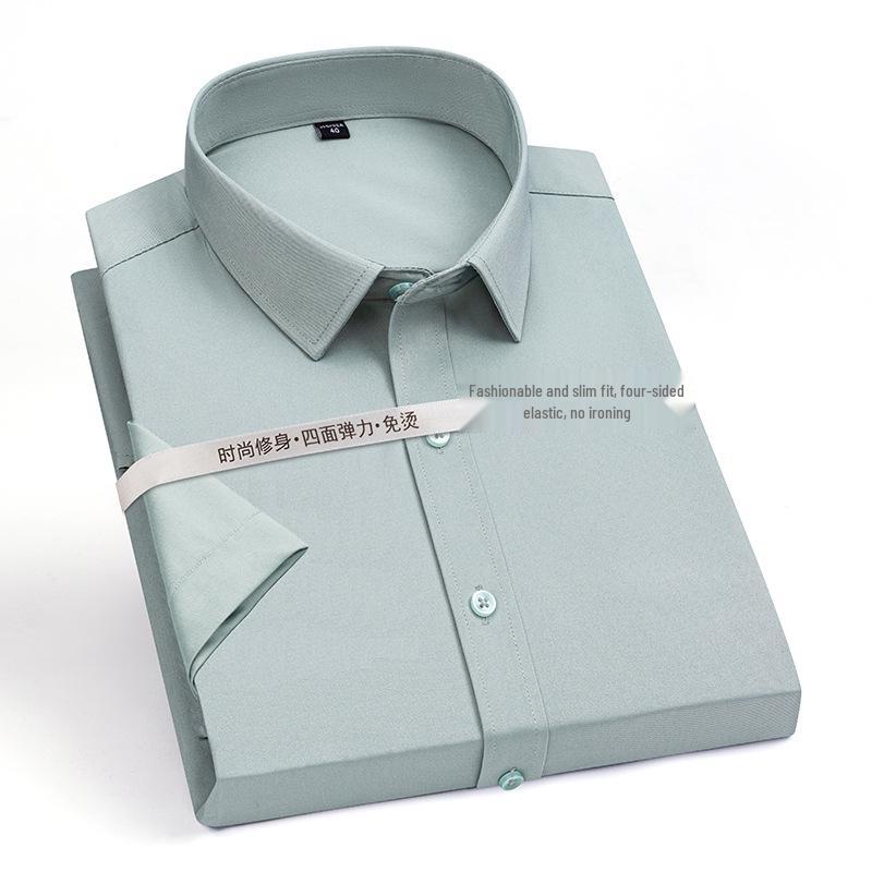 2025 Men's Stretch Short-Sleeve Business Shirt, Solid Color, Formal Interview/ Casual, Iron-Free