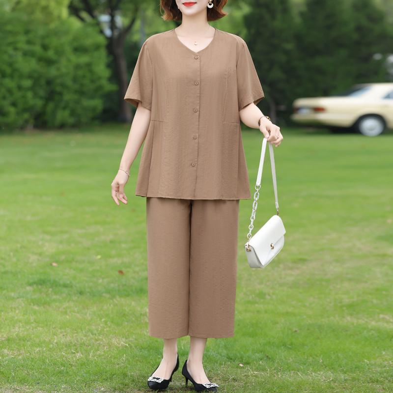 Women's Plus Size 2-Piece Casual Set, Short Sleeve Top & Elastic Waist Pants (3XL-7XL)