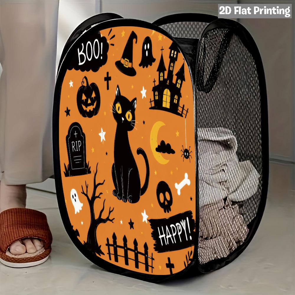1Pcs Halloween Series 4 Pop-Up Laundry Hamper Expandable Mesh Hamper Basket for Room Bedroom Bathroom Organization Contemporary Storage