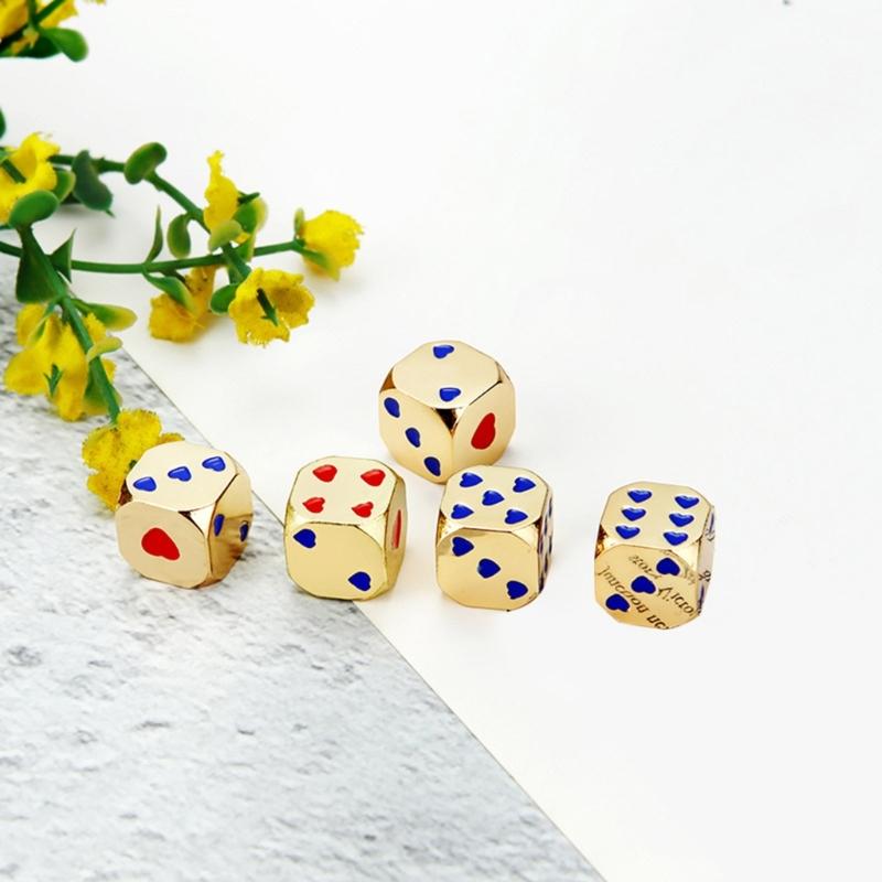 5 Pcs Metal Heart-shaped Points Dice Role Playing Dice Six Sided Dice Round Corner Dice DIY Mahjong Accessories