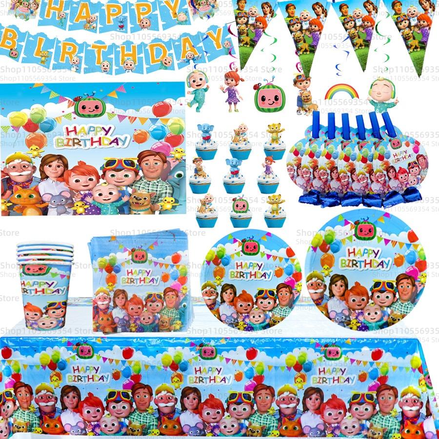 Cocomelon Party Decoration Tableware Set Birthday Party Supplies Favors Gifts Tablecloth Napkins Plates Cups Gift Bags