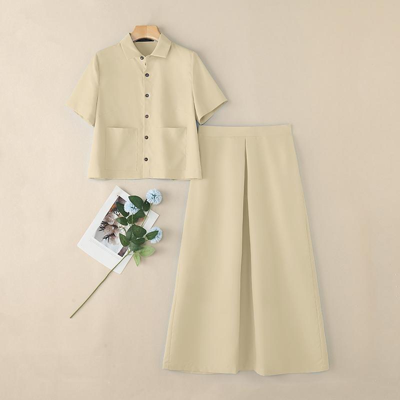 ZANZEA Blusa de Manga Corta para Mujer y Faldas Largas Conjuntos de Traje de Dos Piezas de Verano