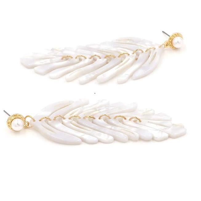 Earrings - N/A - Dangle - Pearly Feathers - Pearl - Length 8.5cm