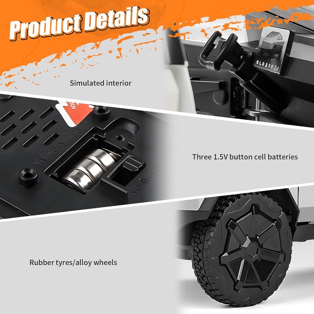 Cybertruck Toy Car,1:24 Zinc Alloy Pull Back Toy Car with Sound and Light,Cyberquad Display Model,Gifts for Boys and Girls (Silver)