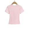 Retro Solid Color Slim Fit Crop Top with Round Neck & Short Sleeves