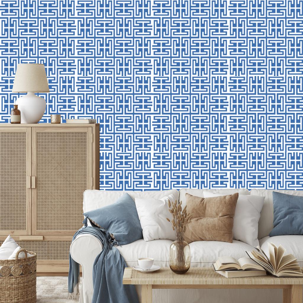 Wallpaper Geometric Pattern Azure and Blue for Living Room and Bedroom 50x1000