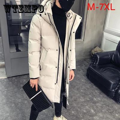 M-7XL Übergröße Herren Daunenjacke Langer Daunenmantel mit Kapuze Winter Dicke warme Jacke Seidenbaumwollwattierter Mantel