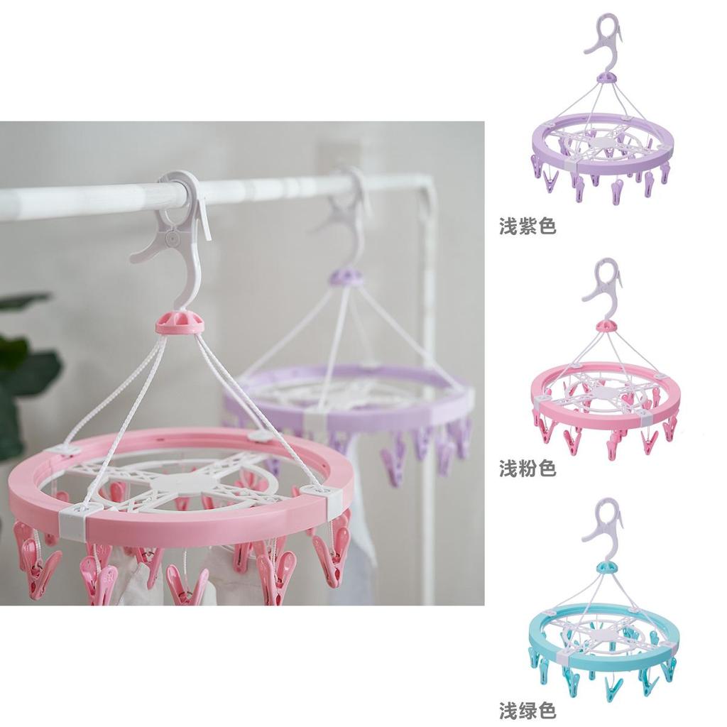 Durable Plastic Circular Hanging Drying Rack With 20 Clips For Socks Underwear Dorm Use