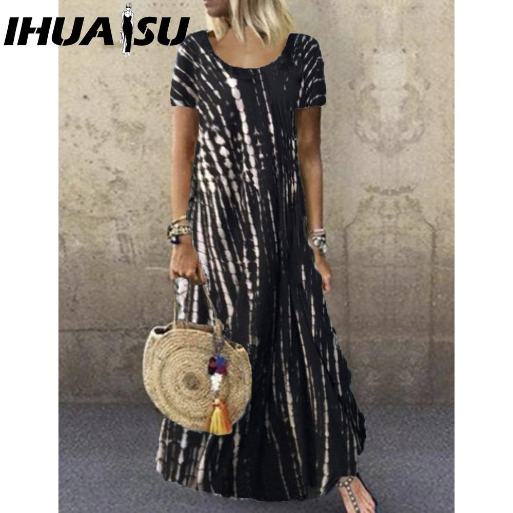 

IHUASU S-5XL Женская мода лето весна повседневные короткие рукава О-образный вырез платья XXXXXL чёрный