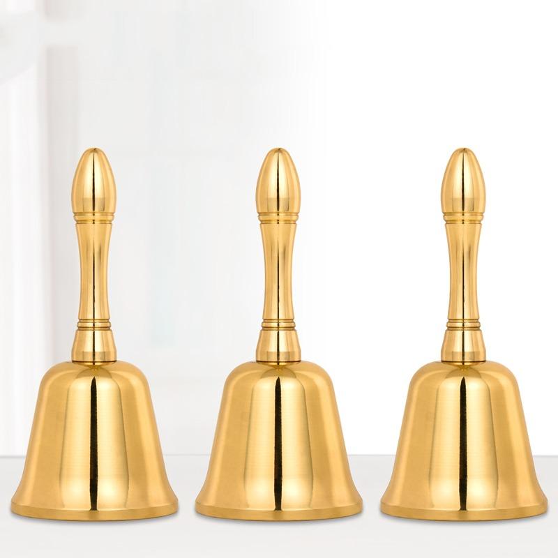 Gold Brass Handicraft Large Hand Bell Loud and Clear Sound School Meditation Church Polishing Bronze Dinner Bell Creative Gift
