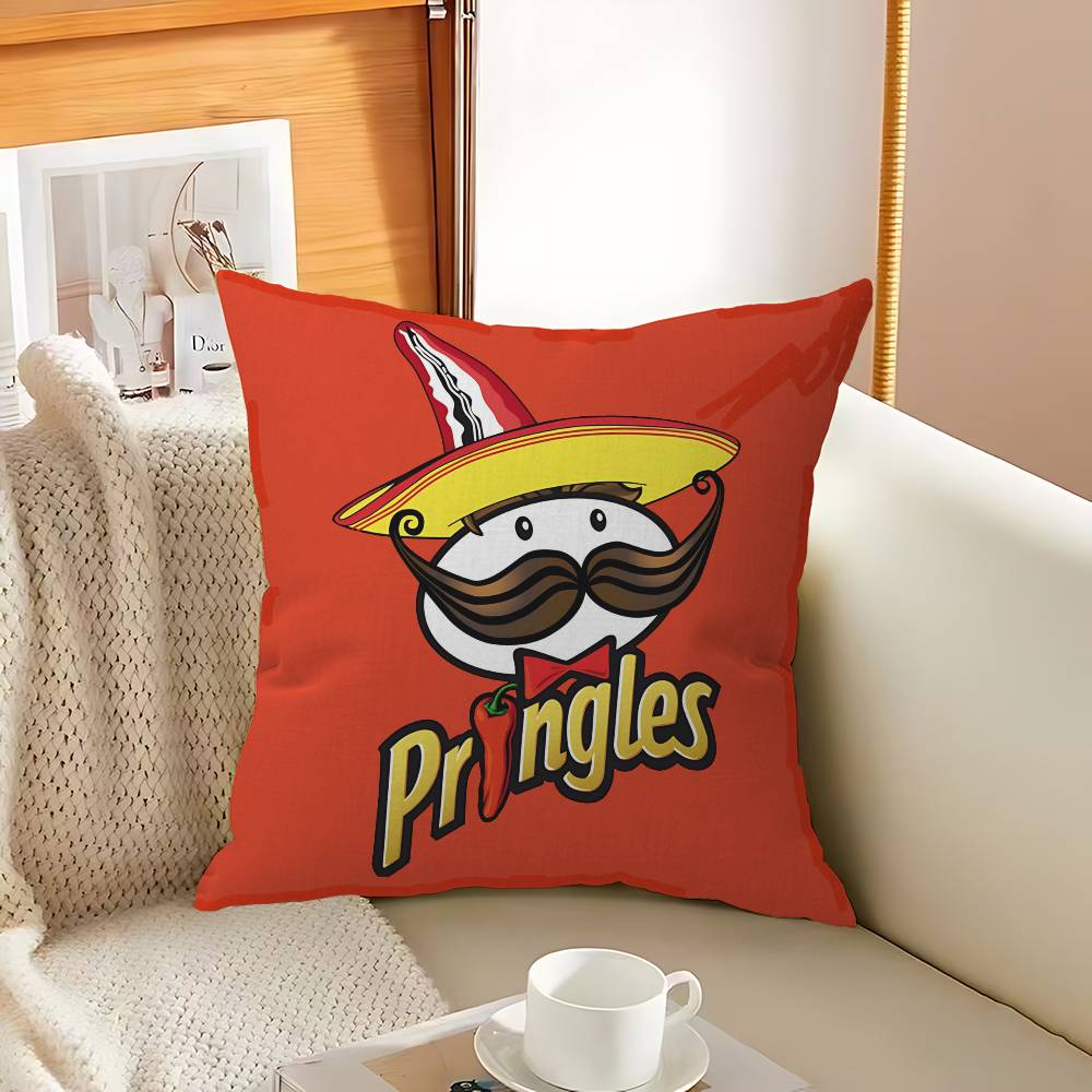 Classic Snack LOGO P-Pringles Pillow Covers Cartoon Sofa Decorative Home Double-sided Printing Short Plush Cute Cushion Cover