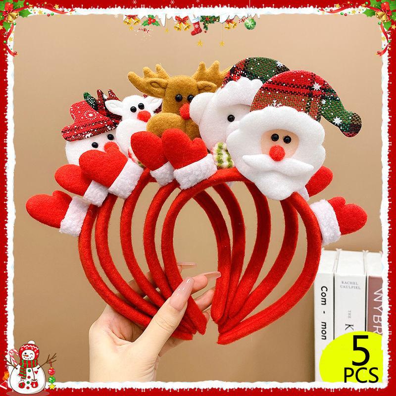 5pcs Different Christmas Headbands Cute Snowman Elk Santa Claus  Xmas Headband kawaii Christmas Hairpin for Party Favor Supplies