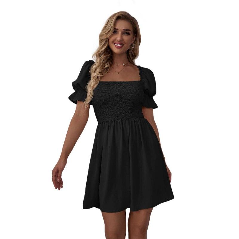 Elegantní letní šaty s hranatým límečkem Dámské Volánkové Krátké Skládaný Krátký Rukáv Párty Sladké Ležérní Sexy oblečení do A 25157