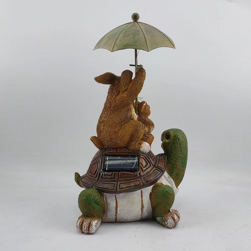 2025 New Creative Turtle Ornament Rabbit Umbrella Garden Balcony Decoration Resin Crafts Solar Luminescence