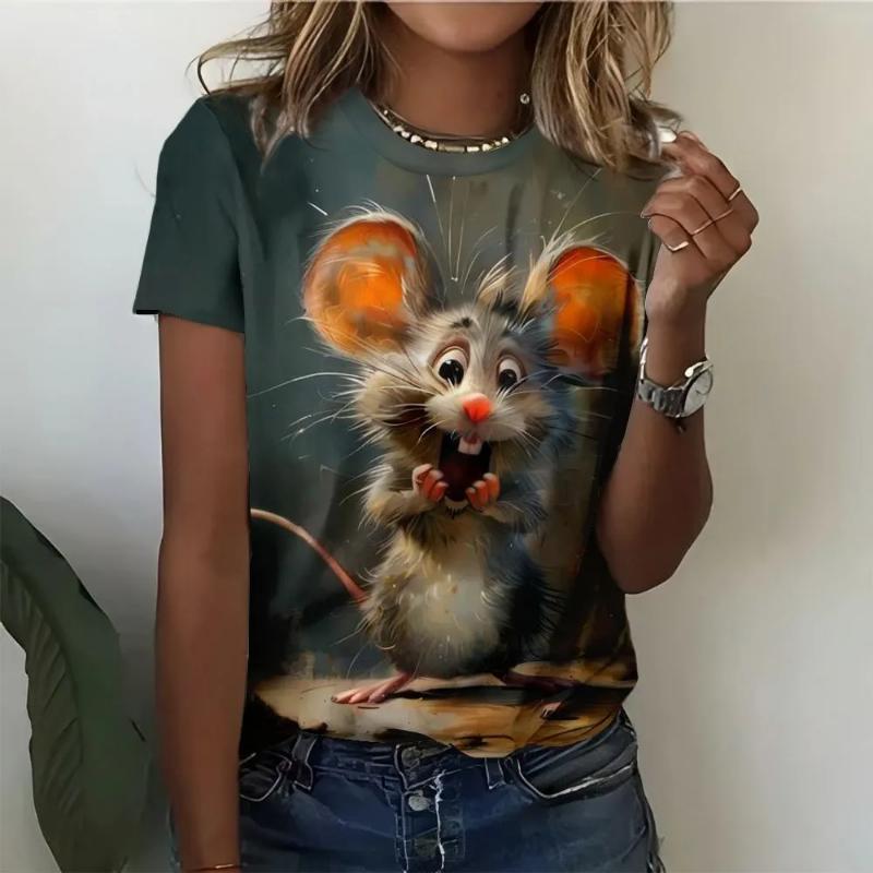 Fashion Women's Crew Neck T-Shirt Crew Neck Short Sleeve 3D Color Printing