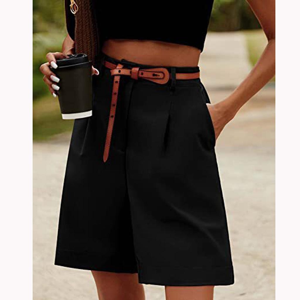 Women's Summer Slim Fit High Waisted Loose Fit Slimming Straight Leg Casual Mid Length Pants Breathable Wide Leg Cropped Pants
