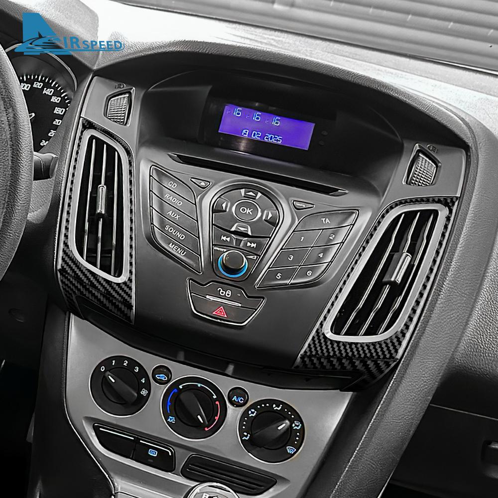 Echter Weicher Kohlefaser-Aufkleber für Ford Focus SE ST MK3 2012 2013 2014 Linkslenker Auto Mittelkonsole Lüftungsauslass Rahmen Verkleidung Zubehör
