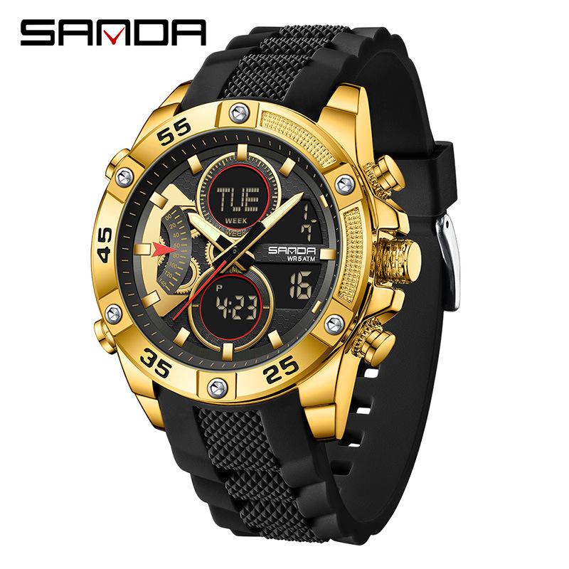 Sanda Men s Waterproof Multifunction Sports Watch with Countdown and Luminous Dual Display