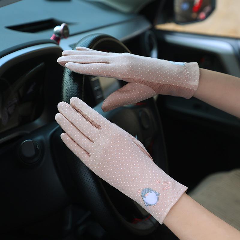 Sunscreen Gloves Spring and Summer Women's Fabric Embroidered Touch Screen Gloves Driving Breathable Outdoor Sunshade Cycling Gloves