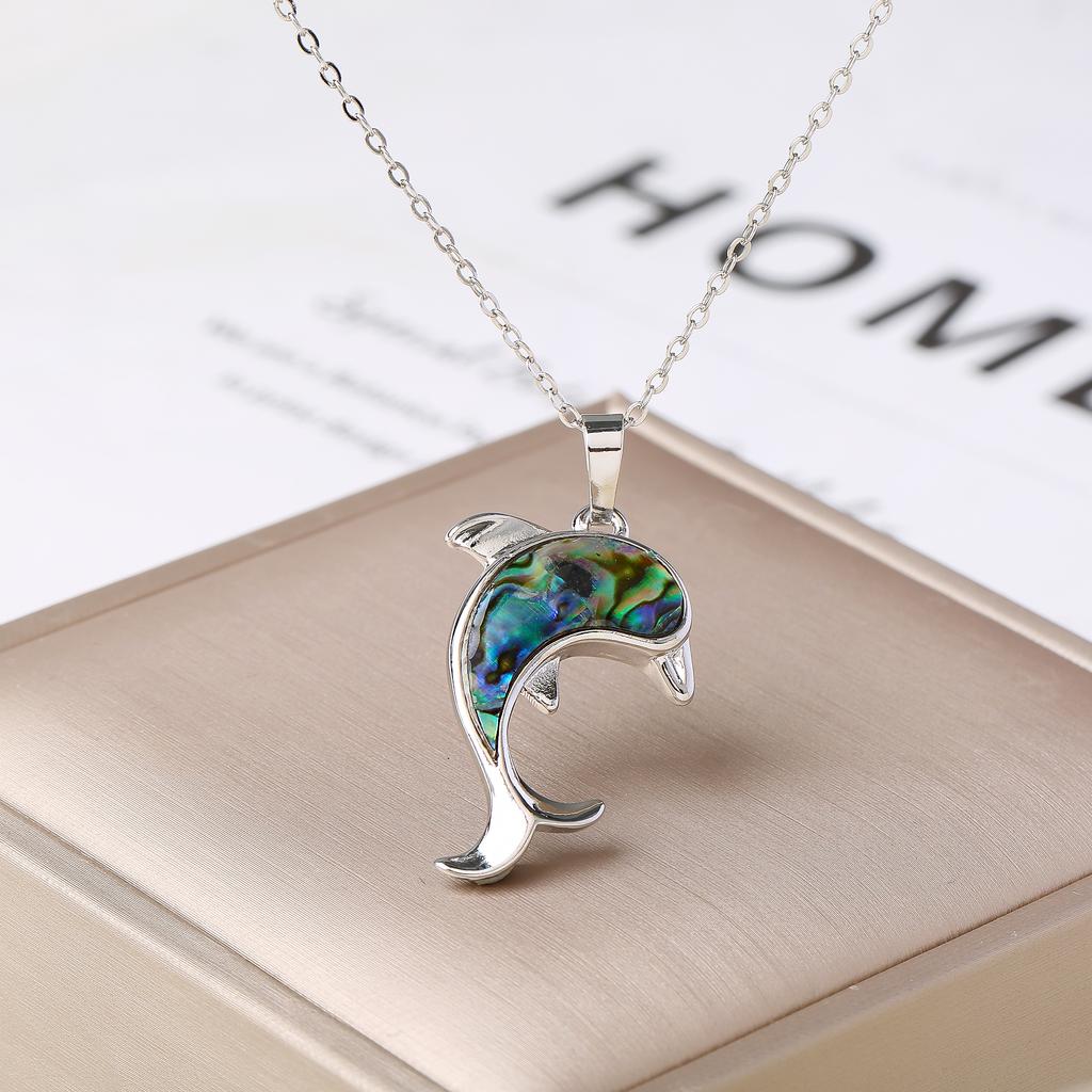 Trendy Marine Animal Dolphin Necklace Gold Copper Plated Abalone Shell Dolphin Choker Minimalist Beach Zircon for Women Gift