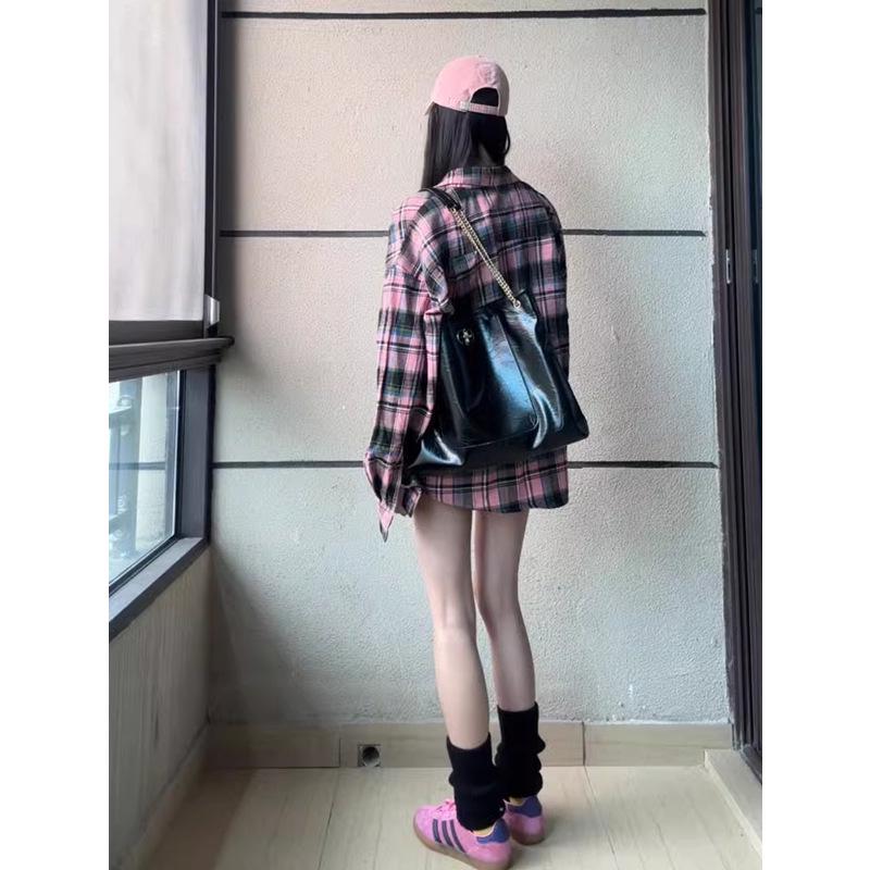 American Retro Long Sleeve Plaid Shirt for Women - Sweet, Cool, High-End Design for Spring and Autumn