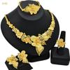 24K Gold-Plated Bridal Jewelry Set: Necklace & Earrings, Middle Eastern Wedding Style, Dubai Four-Piece Set