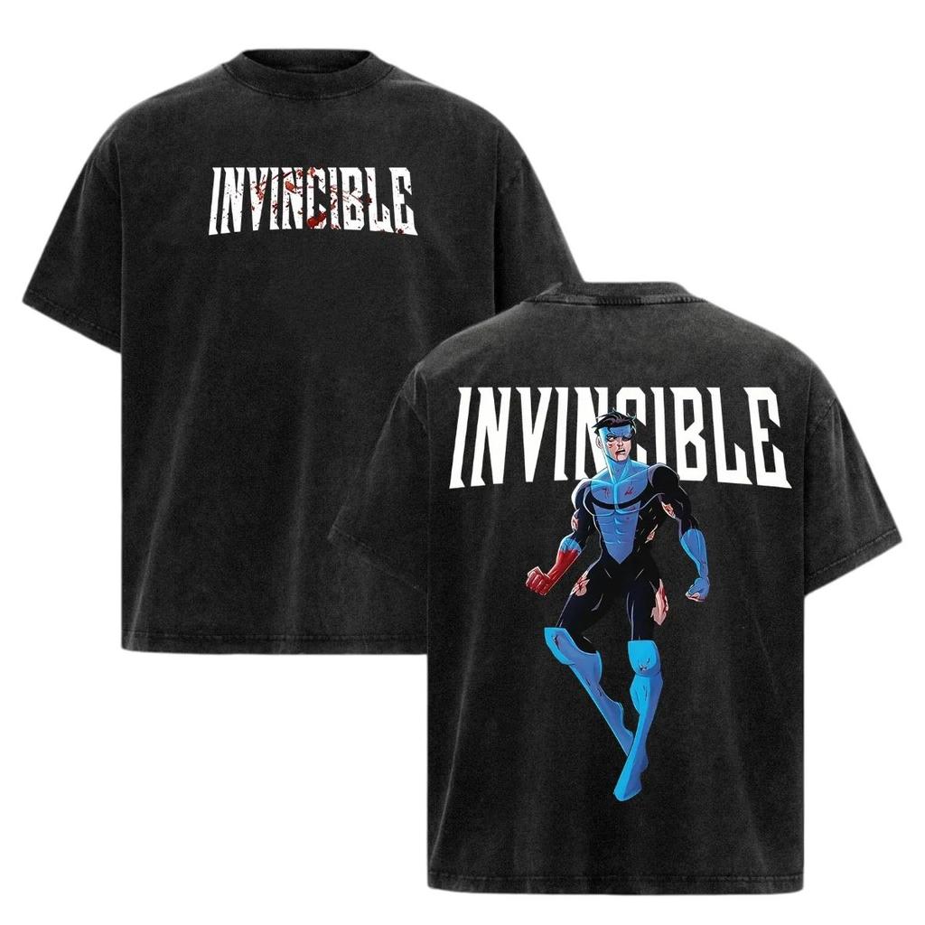 Animation Invincible Omni-Man Washed T-shirt Men Women Summer Cotton Y2K Clothing Fashion Oversize Short Sleeved Tee Streetwear