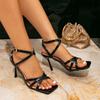 Women's high-heeled sandals women's fashion simple black square head buckle casual high-heeled sandals women