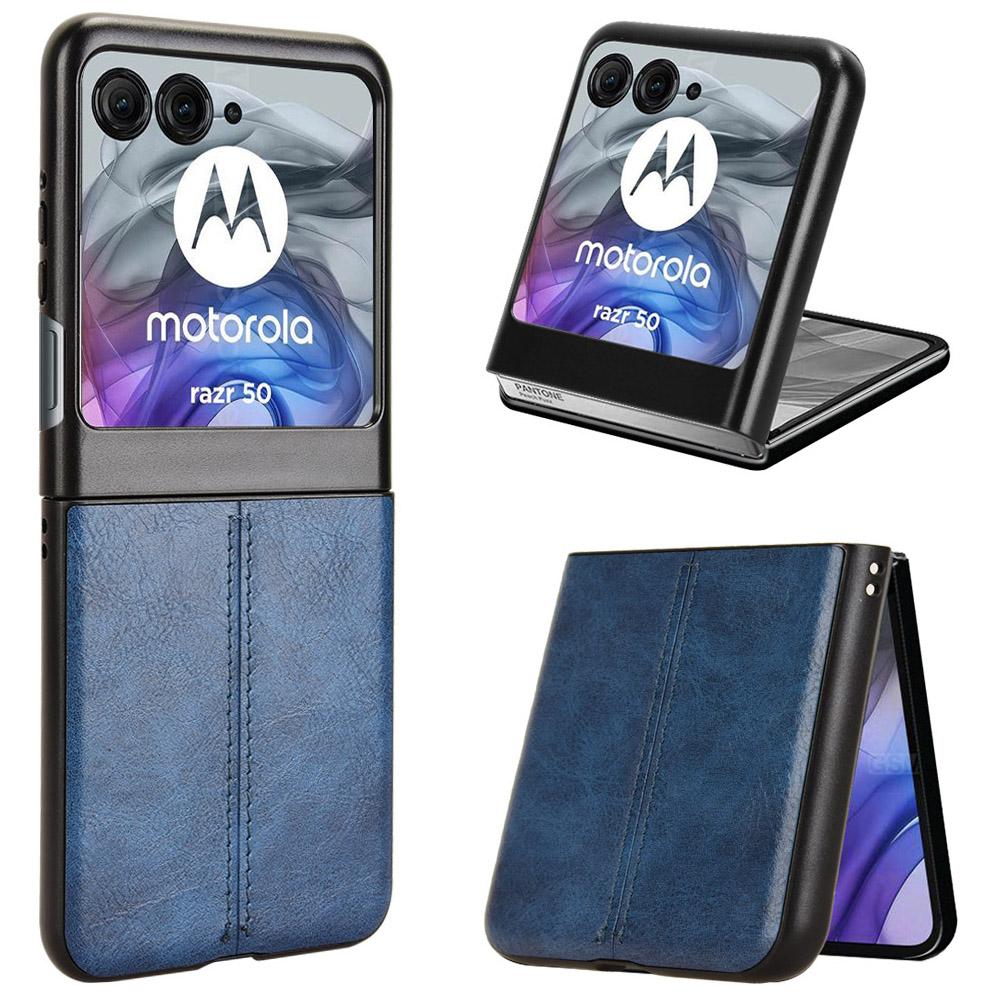 

For Motorola Razr 50 5G Case Stitching Line PU Leather Coated PC Phone Cover Blue