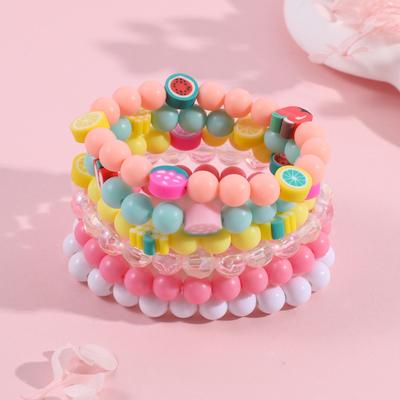 Kids' Macaron Color Resin Beaded Bracelet Set