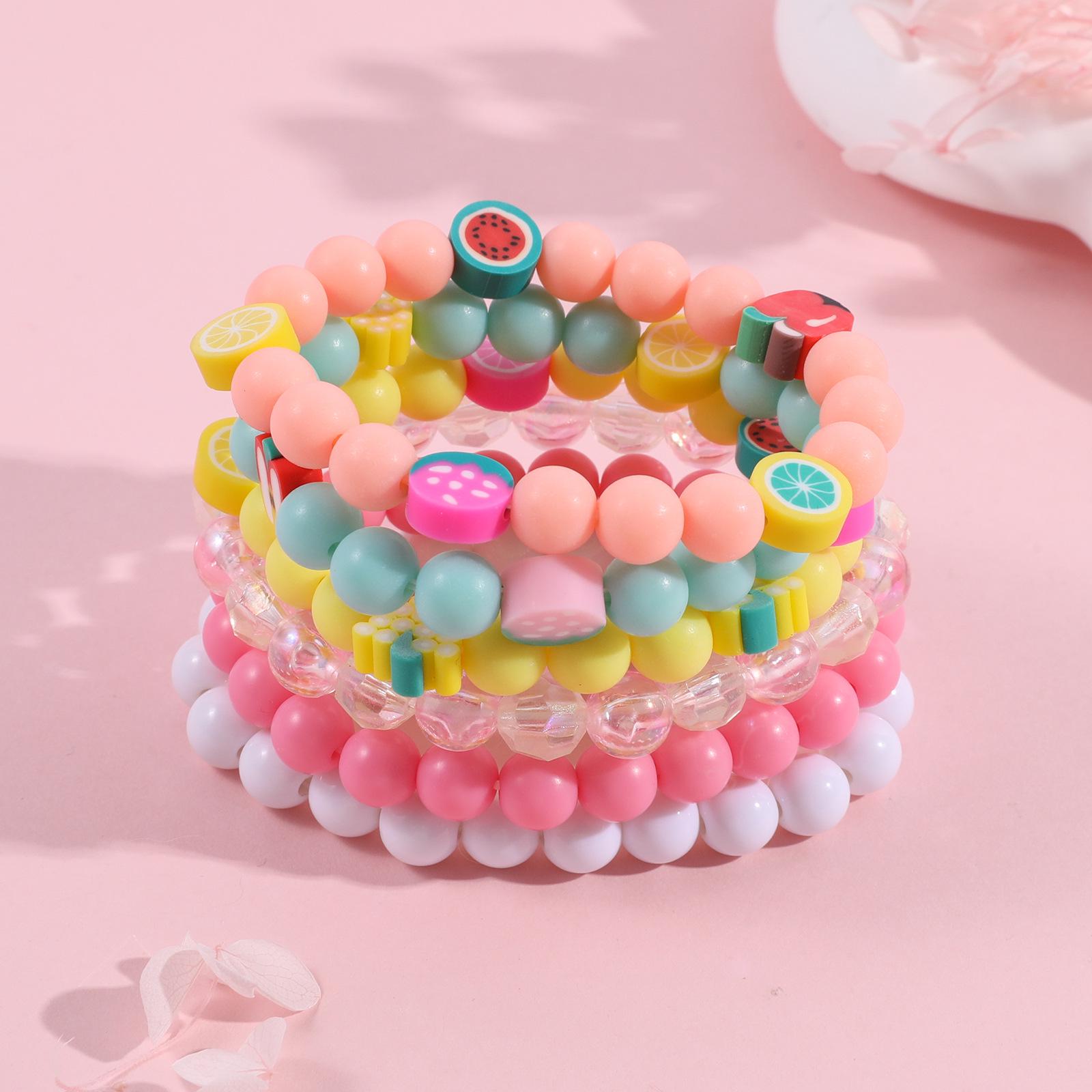 

Kids Macaron Color Resin Beaded Bracelet Set