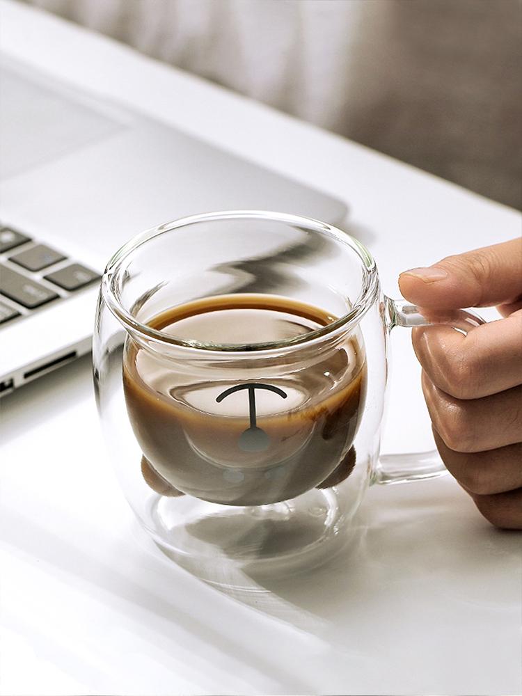 250ml High Borosilicate Creative Glass Cup Little Bear Cup   Women'S Summer Cat Claw Cup Double Layer Creative Drinking Cup