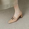 Nude loafers women's 2025 autumn new pointed high heels thick heel leather shoes niche design French single shoes