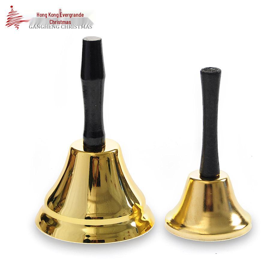 Christmas Gold Metal Jingle Bell with Wooden Handle - Holiday Ornaments & Decorations