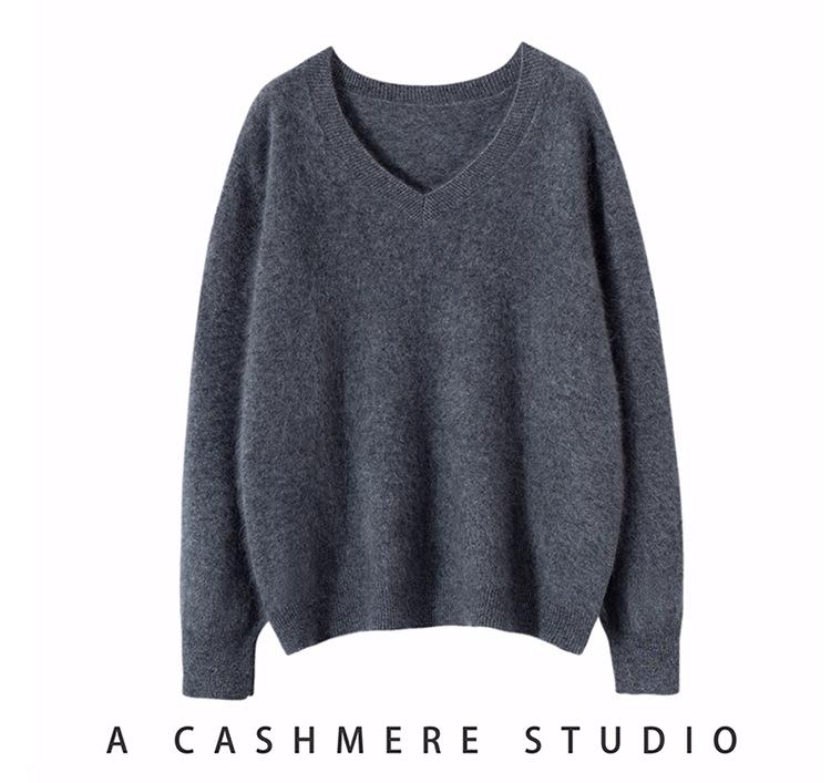 Kang Sai Ni Women's 100% Cashmere Long Brushed Sweater, Old Money Style Knitwear