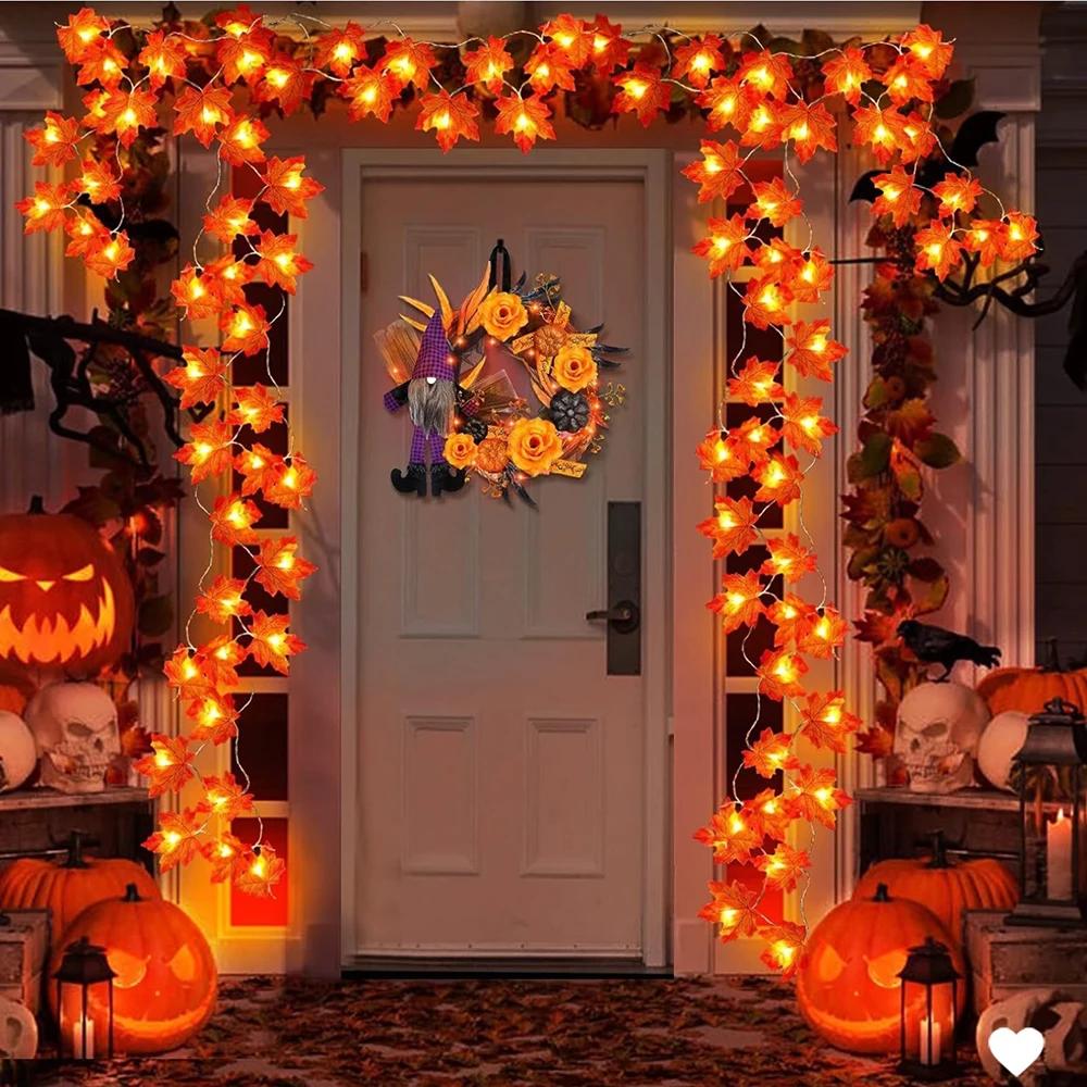 Autumn Maple Garland LED Fairy Lights Artificial Fall Foliage Garland Warm Autumn Decoration Halloween Thanksgiving Fall Decor
