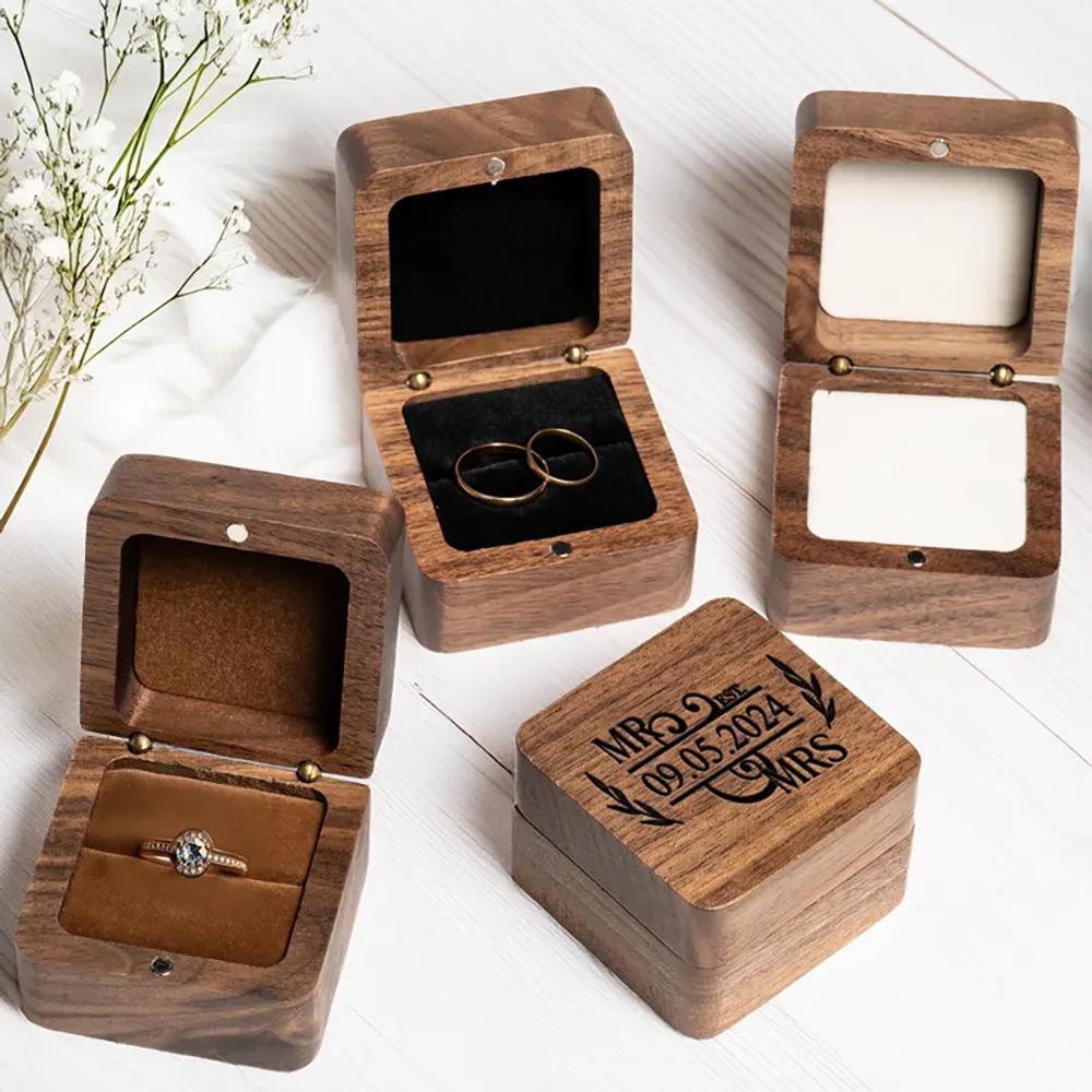 Personalized Wooden Wedding Ring Box Engraved Engagement Proposal Holder Bridal Future Mrs Gift Bachelorette Party Bridal Shower