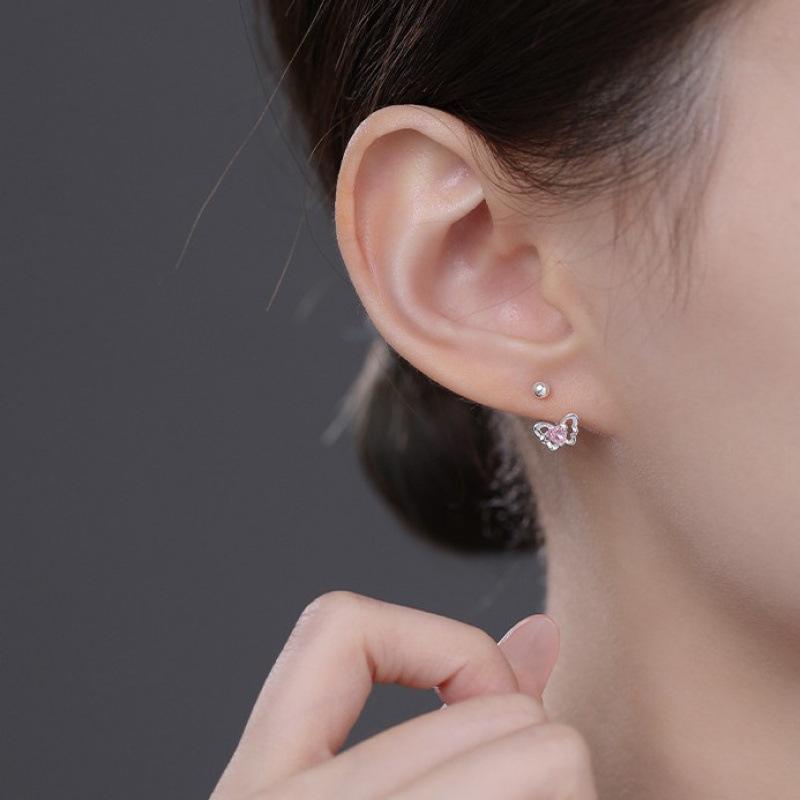 Heart Butterfly Zirconia U-Shaped Stud Earrings: Modern, Artistic, Light Luxury Style for Women