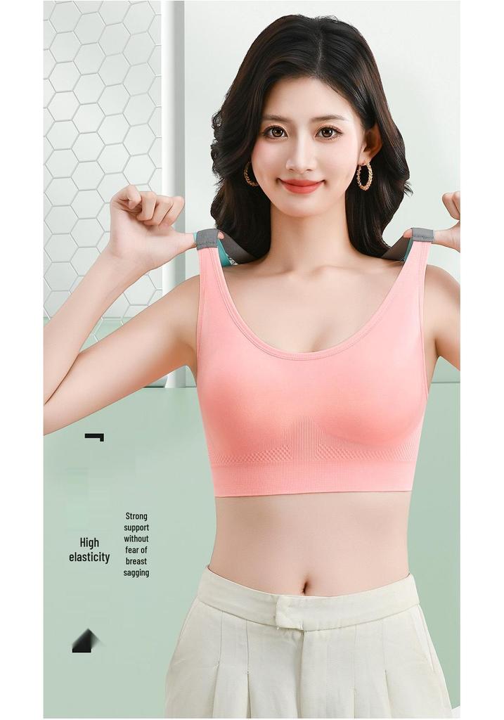 Strappy Cross Back Color Block Push-Up Sports Bra - Wire-Free, Breathable for Yoga & Running