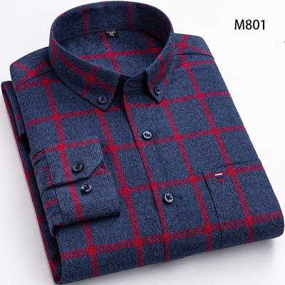 Plaid Shirts for Large Men Cotton Sanded Soft Long Sleeve Casual
