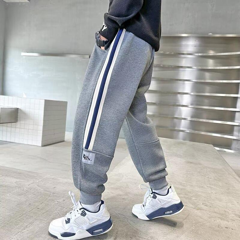 New 2025 Boys' Autumn/Winter Sports Sweatpants: Velvet-Cuffed, Medium/Large Casual Trousers Trend.