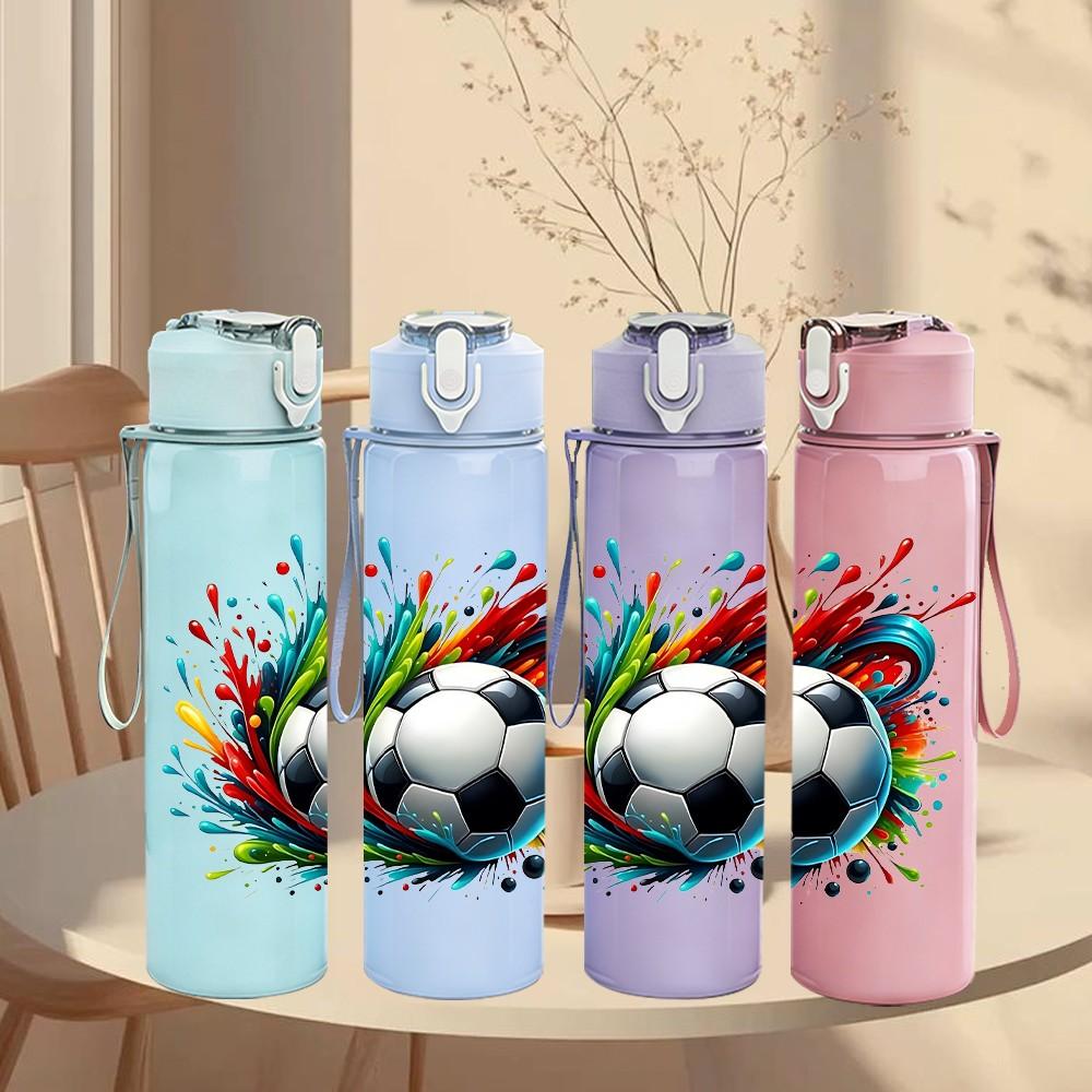 1PC Splash Soccer Ball Art Print 750ml Color Plastic Sports Water Bottle Leakproof Flip Straw Lid Suitable for Sports Office Home Use