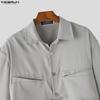 INCERUN Men Lapel Neck Long Sleeve Lace-up Cropped Short Shirts