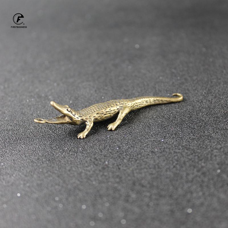 Antique Bronze Small Crocodile Statue Home Ornaments Retro Copper Animal Alligator Figure Feng Shui Business Decorations Crafts