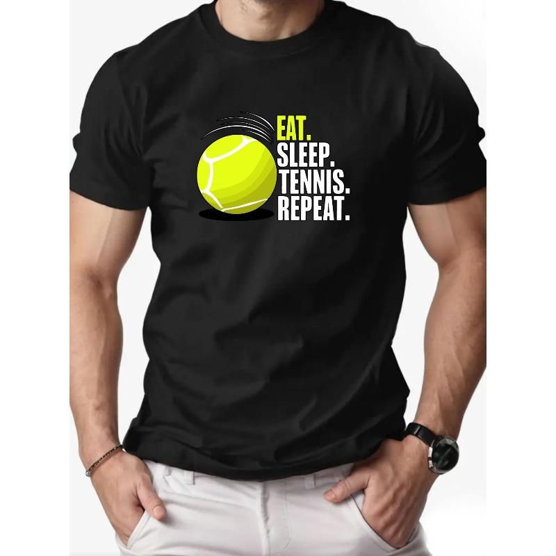 

European Size Men S Casual Short-Sleeve T-Shirt with a Fun Tennis Print, Perfect for Summer Sports, Stylish And Breathable, Ideal for Streetwear 4XL чорний