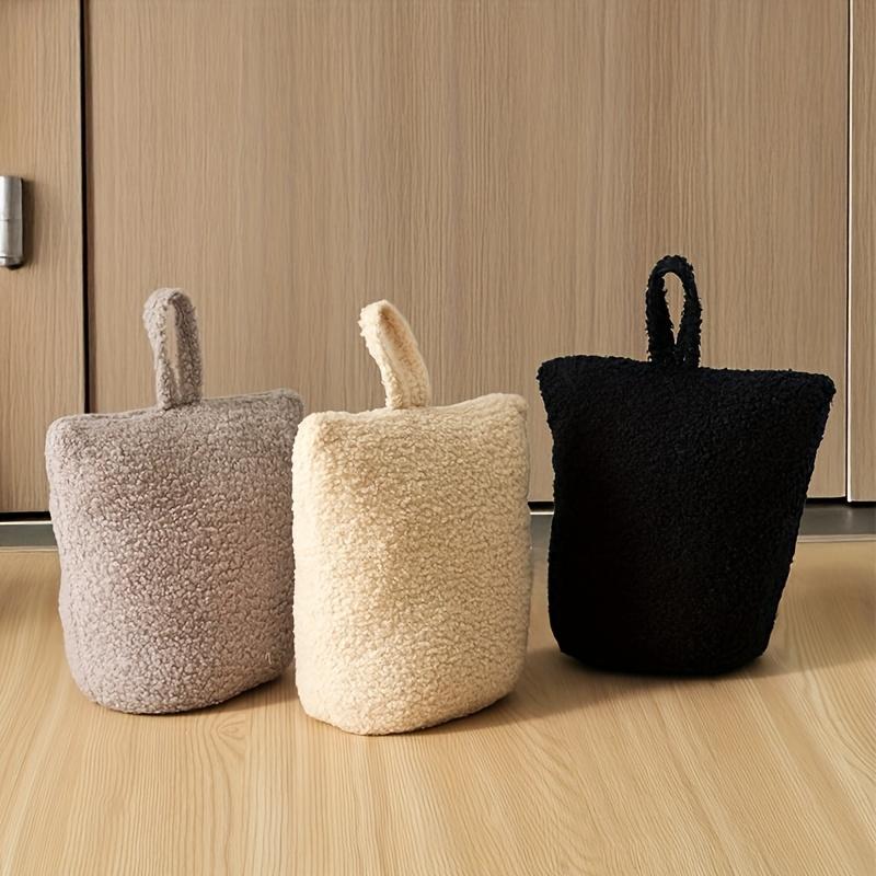 1pc Plush Doorstop with Integrated Sandbag Soft Beige Gray Fluffy Fabric, Non-Electric, Ideal for Home, Bedroom, Office Decor, Door Stopper for Door
