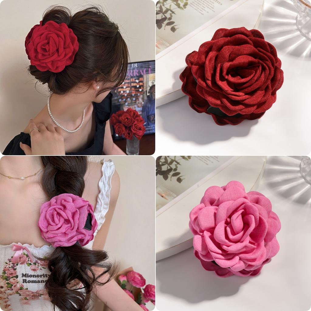 2/3 PCS New Solid Color Fabric Rose Flower Hair Claw for Women Girls Barrette Elegant Shark Clips Set Headwear Accessories Gifts