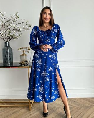 Blue Floral Dress with Slit ISSA PLUS