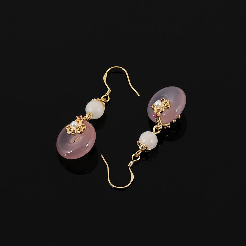 Elegant Pink Donut Peace Buckle Alloy Pearl Drop Stud & Clip On No Piercing Vintage Earrings